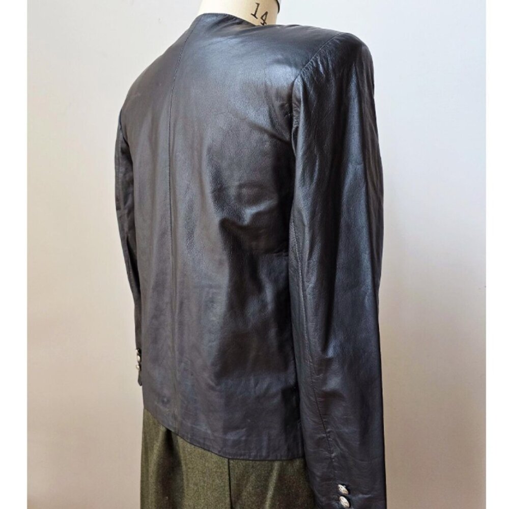 Classic Black Leather Blazer Jacket - Picture 2 of 4